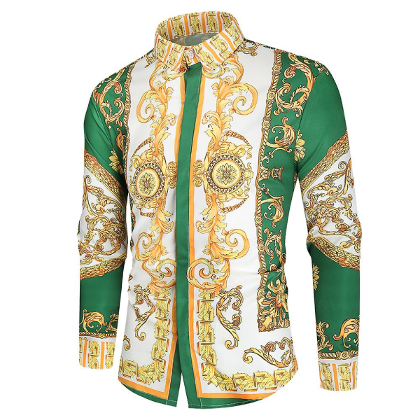 Herr Royal Shirt Print Lapel Luxury Slim Shirt Business Långärmad passform Toppar för festbal CNMR Z X Green 4XL