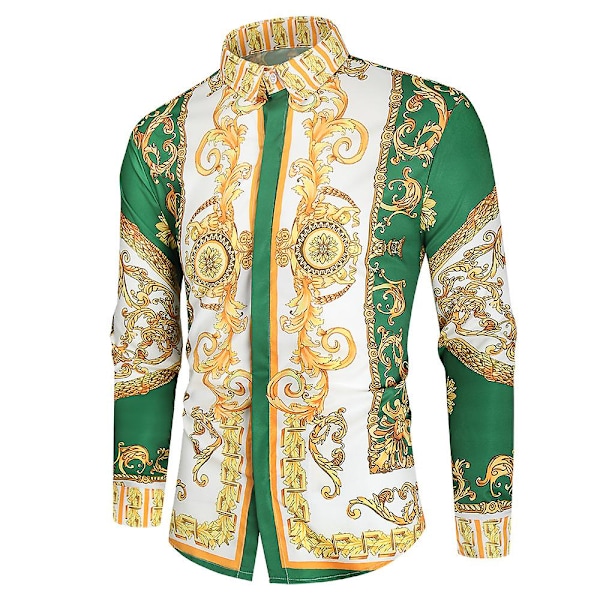 Miesten kuninkaallinen paita print käänne Luxury Slim Shirt Business pitkähihainen istuvuus Topit Prom CNMR Z X Green 4XL
