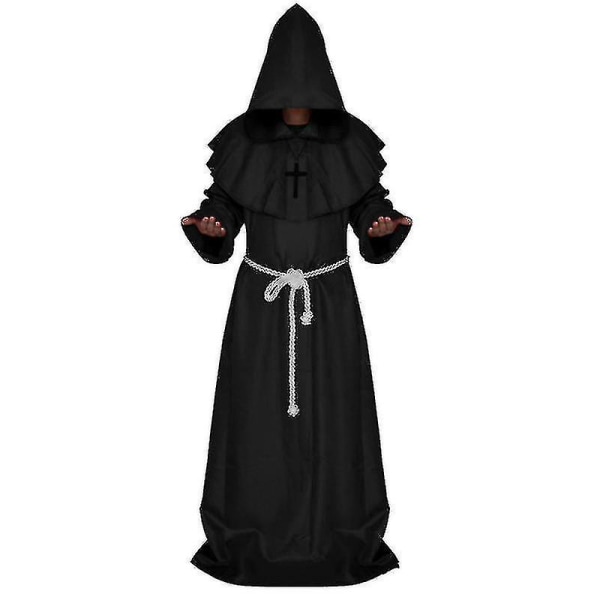 Voksen Munk Hættekappe Kappe Friar Middelalderpræst kostume Black L