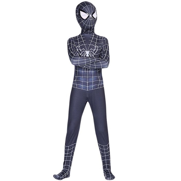 Kids Spiderman Fancy Dress Fest Jumpsuit Cosplay Kostume K Black white 130cm