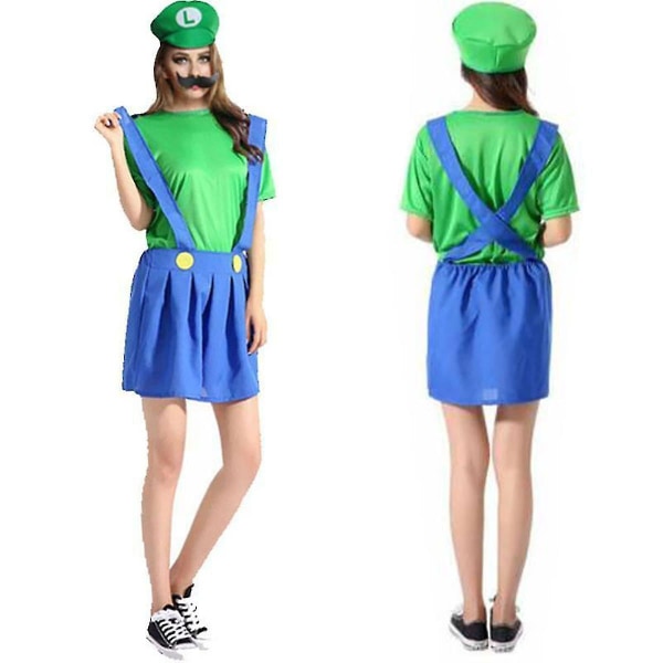 Super Mario Luigi Bros Cosplay Fancy Dress -asuasu Women Luigi S
