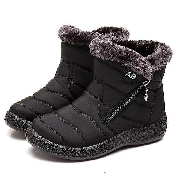 Vinter Lett Tykk Pels Ankel Vanntett 11cm Hæl Støvler For Dame CNMR Black 38