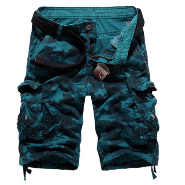 Herre Army Combat Camo Cargo Shorts Bukser Uformelle korte bukser H Blue 34