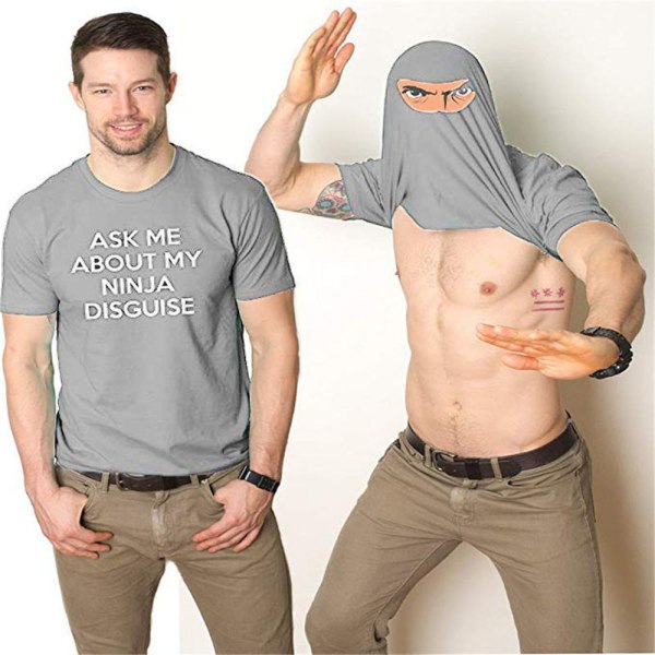 Mænd gave - Spørg mig om min ninja forklædning T-shirt kortærmet Z X light grey 3XL