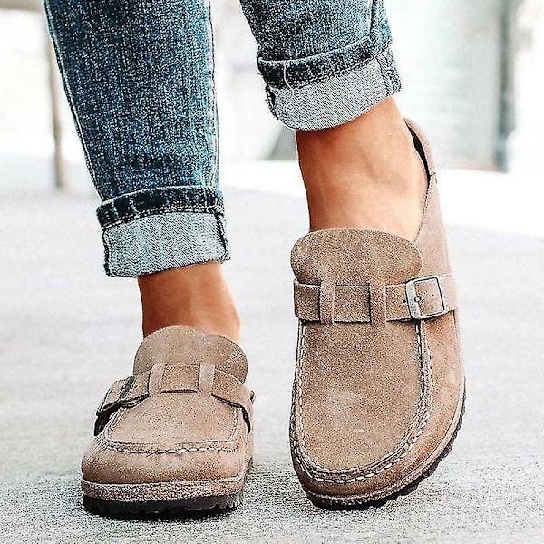 Kvinnor Casual Comfy Clogs Mocka Slip On Sandaler Sommar Hem Offic . Khaki 39