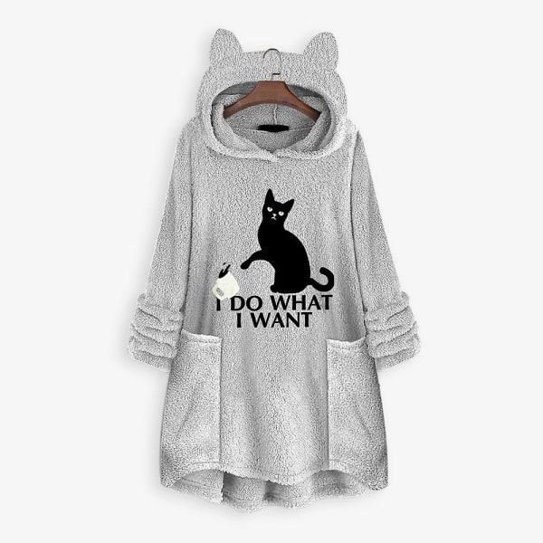 Dame fleece hættetrøje Vinter varm afslappet sweatshirt Katteører Design Løs sweater CNMR Gray M