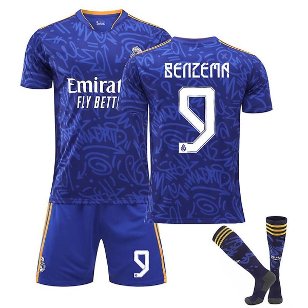Real Madrid borta Sapphire Blue nr 9 Benzema tröja set / 18