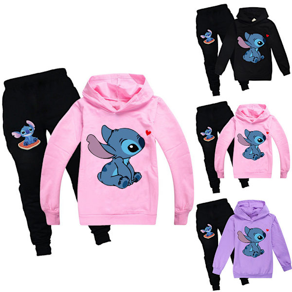 Lilo Stitch Kid Pojkar Huvtröja Jogger Träningsbyxa 2 ST Kläder W Pink Pink 150cm