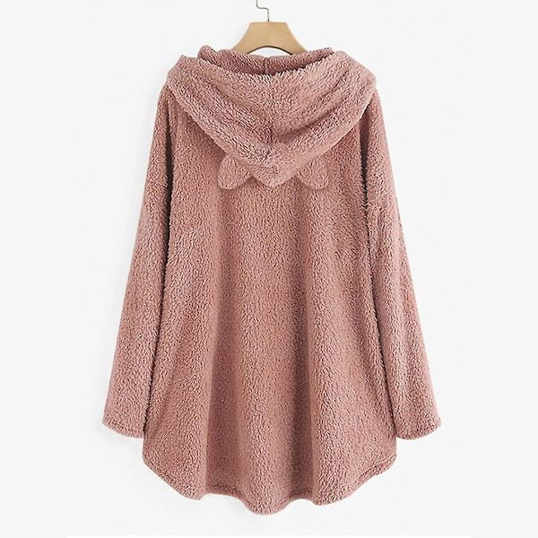 Huvtröja i fleece för kvinnor Vinter Varm Casual Sweatshirt Cat Ears Design Lös tröja CNMR Pink M