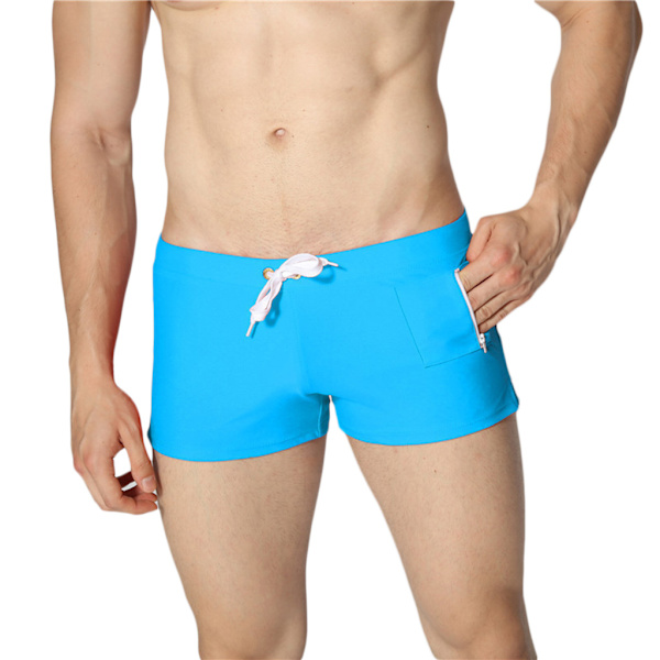 Badkläder för män boxer Enfärgad dragsko Beach Snabbtorka badbyxor . Blue XL