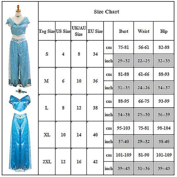 Aladdin Jasmine Princess -asu Tyylikäs pukeutuminen karnevaalit Halloween Cosplay -juhlaasut Green XL