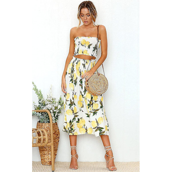 Blomsterbluse for kvinner, dresskjole til maxiskjørt . Lemon Medium