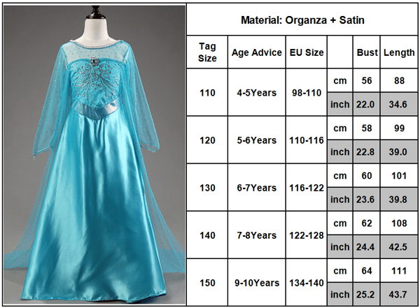 Frozen Elsa Princess Sequin Cape -mekko syntymÃ¤pÃ¤ivÃ¤n juhlapukuun - bule 110cm