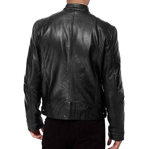 Män Vinter läderjacka Långärmad dragkedja Slim Biker Coat Stand Krage Casual Ytterkläder CNMR Black XL