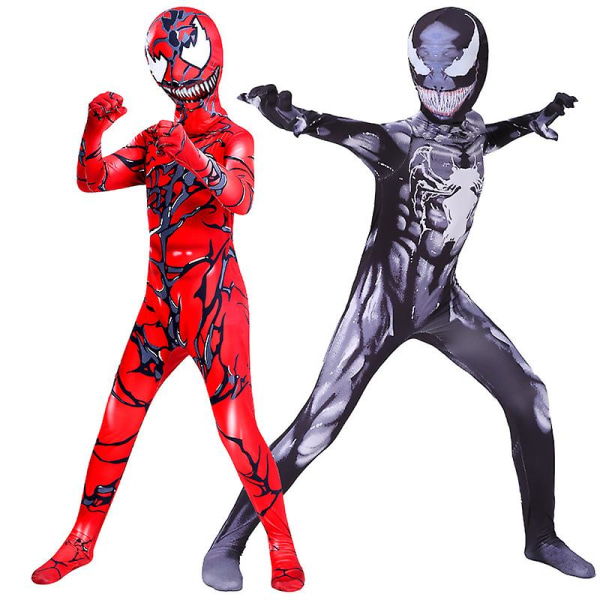 Venom Carnage Spiderman Cosplay Kostym Barn Vuxen Zentai Bodysuit V Black 110 Kids (100-110cm)