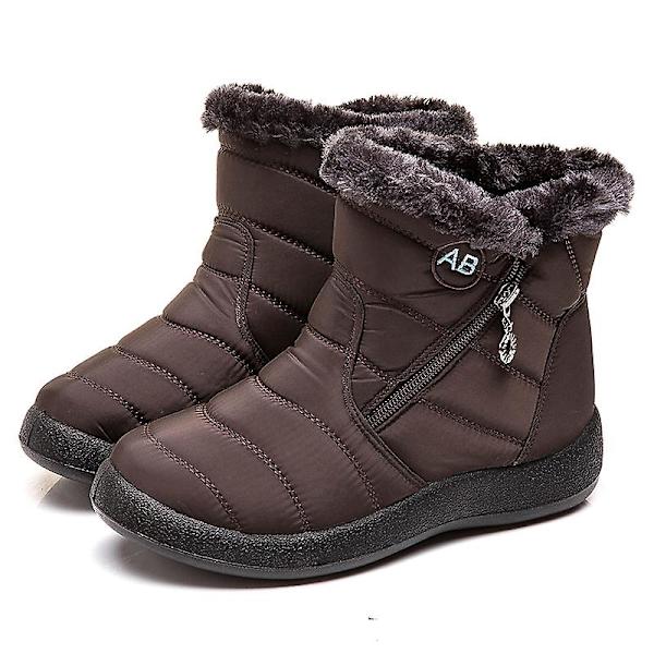 Vinter Let Tyk Pels Ankel Vandtæt 11cm Hæl Støvler Til Damer CNMR Dark Brown 37