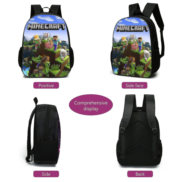 3kpl Minecraft-koululaukkureppu pojille, lapsille, reput lähettilaukulla ja kynäkotelolla H only backpack