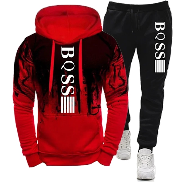 Miesten Hupparipuserot Vaatteet Splash Ink Sweatshirt Puku Mies Treenihaalari Housut Set Uusi Hupparit & Puserot Urheilu Puku Set Punainen Red XL