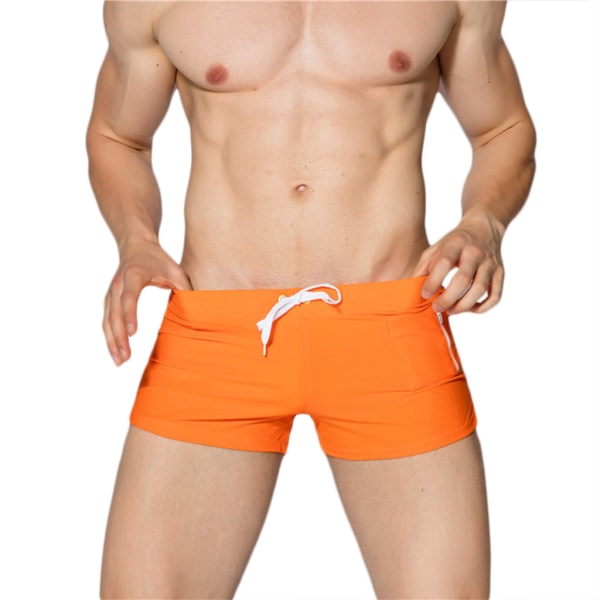 Badetøj til mænd Boxer ensfarvet snoretræk Strand Snap-Dry Badebukser. Orange S