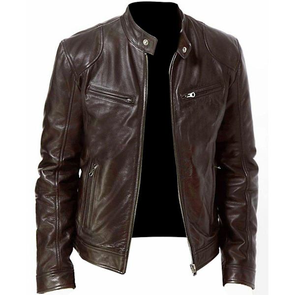 Män Vinter läderjacka Långärmad dragkedja Slim Biker Coat Stand Krage Casual Ytterkläder CNMR Brown XL