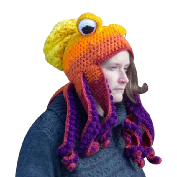 Tentakelhue Håndvævet blækspruttehue Jul Halloween Cosplay Lilla Z X Orange