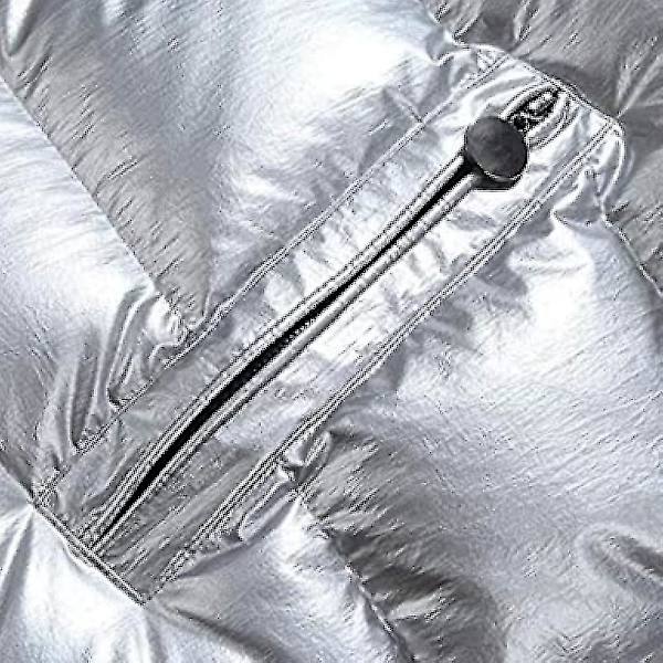Winter Shiny Down Jacket en's Jacket Standkrave dunjakke med hætte K Sliver M