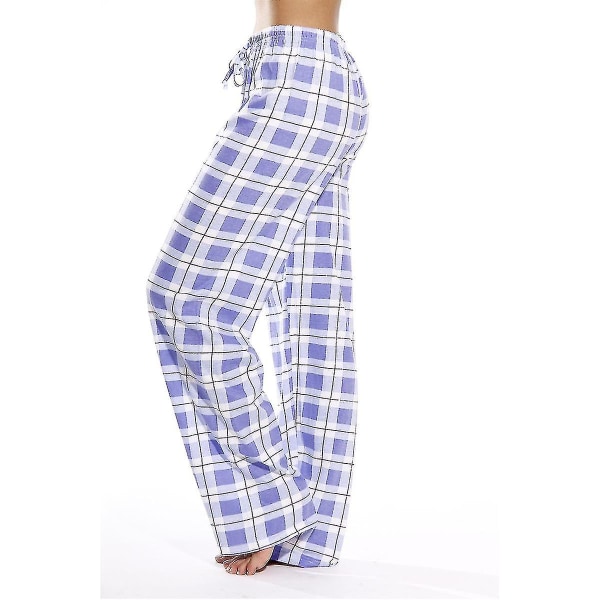 Naisten taskulliset pyjamahousut, pehmeät flanelliruudulliset pyjamahousut naisille - purple M