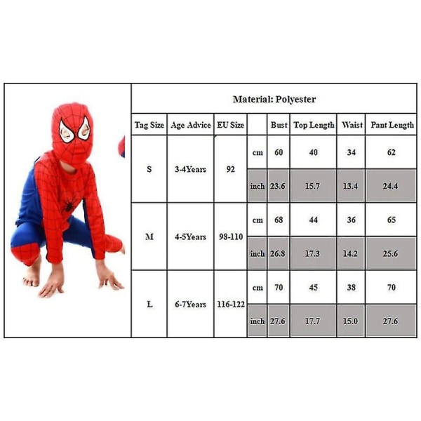 Lasten poikien Spiderman Cosplay -naamio Supersankari Fancy Dress Juhlasut -1 L(6-7 Years)