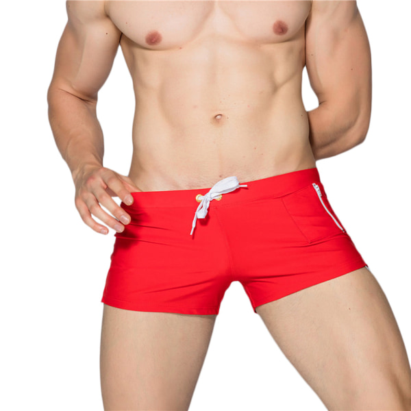 Badkläder för män boxer Enfärgad dragsko Beach nabbtorka badbyxor . Red S