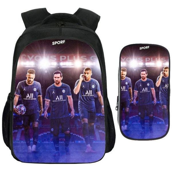Football Star Skoletaske Neymar/Messi/Mbappe2 Sæt (Skoletaske + Etui) y purple 41CM