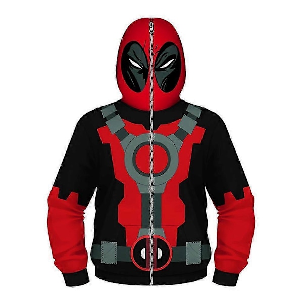 Deadpool Hoodie med Hætte til Børn Drenge Casual Full Zip Hoodie Jakke Løstsiddende Kostume 12-13 Years