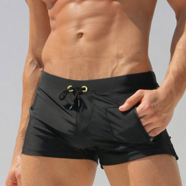 Badkläder för män boxer Enfärgad dragsko Beach nabbtorka badbyxor . Red S