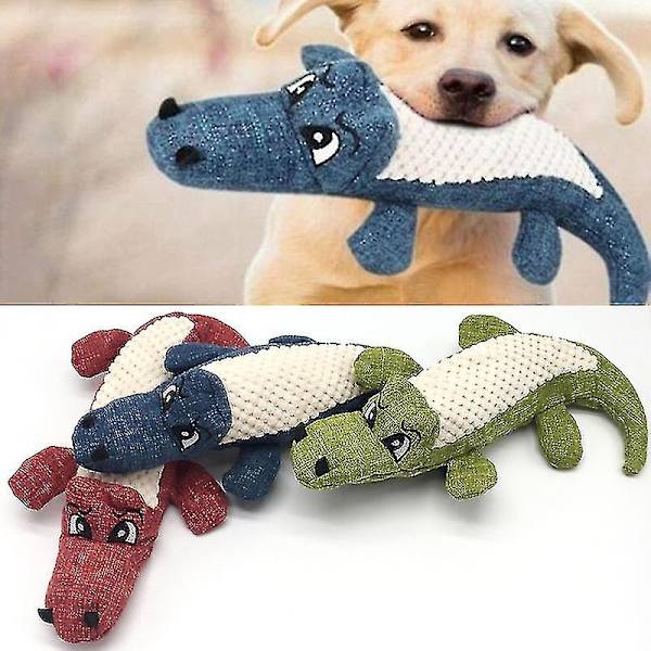 Hundplyschleksak Husdjursleksaksimulering Alligatorljudande hundleksak-blå -1