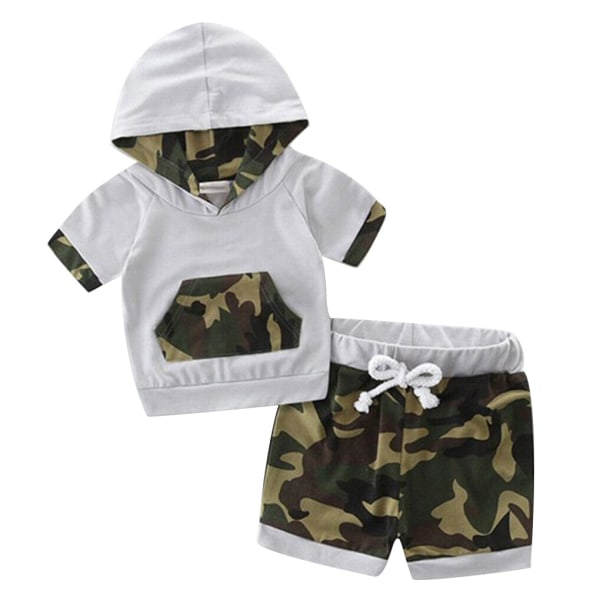 2st Boy Top Shorts Outfit Barn Camouflage Hoodie Kort ärm H 80cm