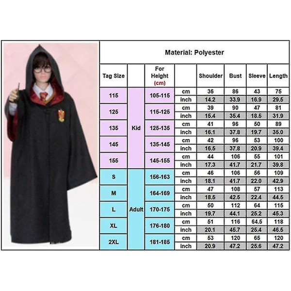 Voksne menn Kvinner Wizard Harry Potter Fancy Dress Kappe Kostyme Cosplay Halloween Kostyme Karnevalsdrakt V1 CNMR XL