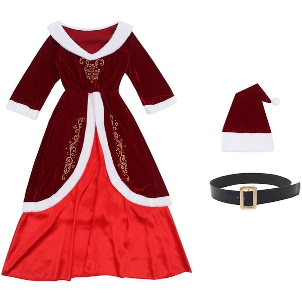 Kvinder Fancy Dress Mother Christmas V Neck Dress Langærmet Retro Luksus Kostume CNMR 2XL