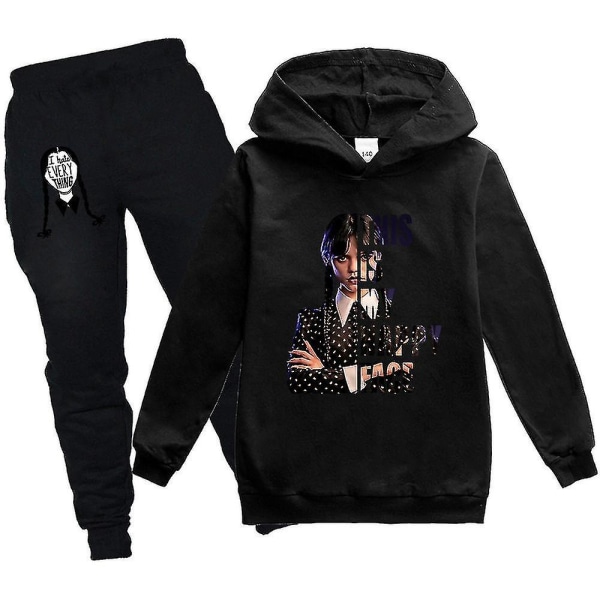 Wednesday Family Hettegenser Barn Unisex Pack Addams Sweatshirt Clothing V1 Z black 160cm