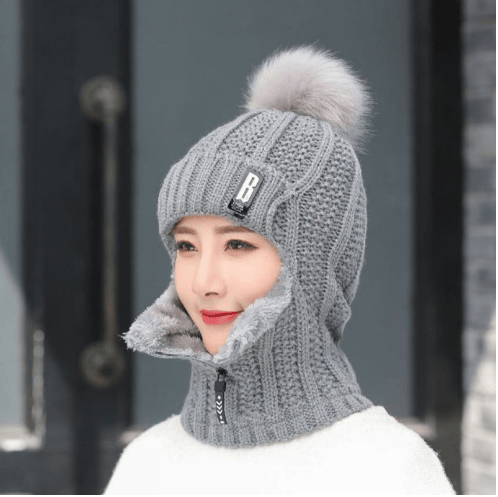 Dam Ull Stickad Mössa Vindtät Vinter Outdoor Ski Stickad Scarf - grey