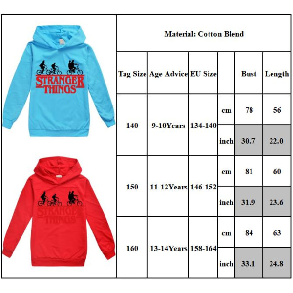 Stranger Things Børn Drenge Print Hættetrøje Sweatshirt Z Light Blue 150cm