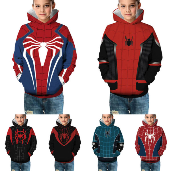 Børn Drenge Piger Spiderman 3D Printet Langærmet Hættetrøje Sweatshirt - Blue