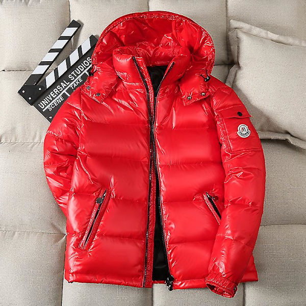 Winter Shiny Down Jacket en's Jacket Ståkrage dunjakke med hette K Red M