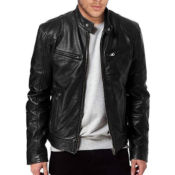 Män Vinter läderjacka Långärmad dragkedja Slim Biker Coat Stand Krage Casual Ytterkläder CNMR Black XL