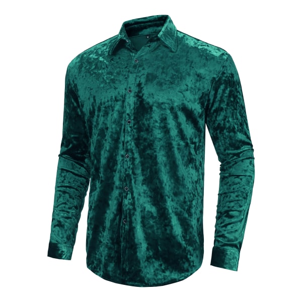 Långärmade för män printed Casual Button Down-skjortor Z X green S