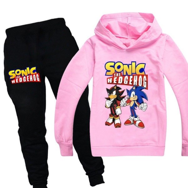 Boy Girl Sonic The Hedgehog Hoodies Träningsoveraller Toppar+joggingbyxor H Pink 150cm