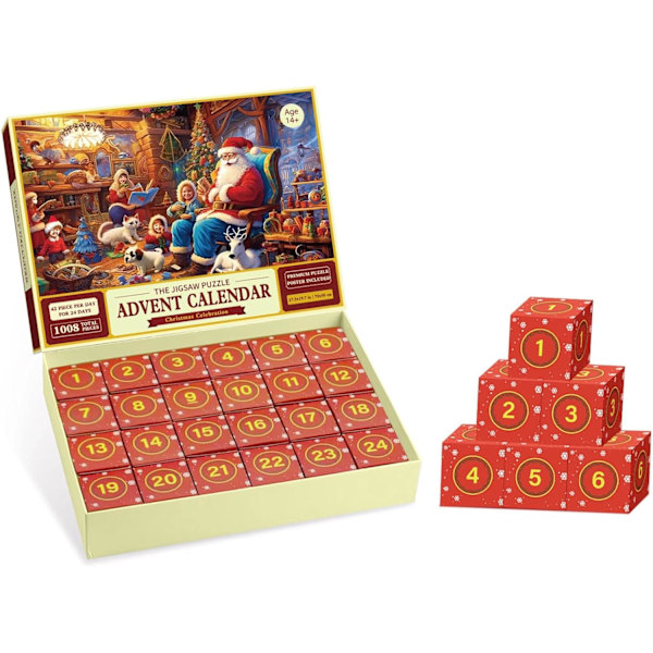 Adventskalender Julepuslespill, 24 deler 1008 puslespillbrikker Nedtelling Y Jultomten berättar historier
