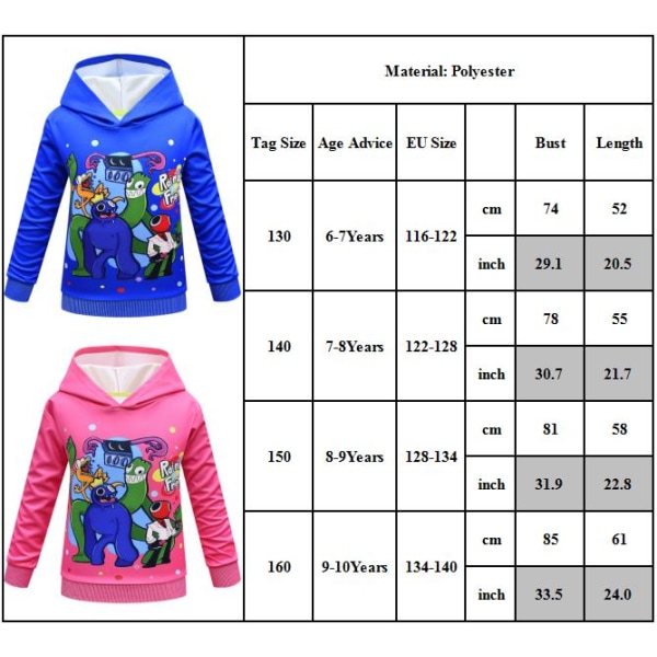 Kids Rainbow Friends Hooded Långärmad Sweatshirt Jacka Toppar Z Rose red 130cm