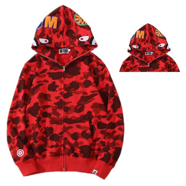 Shark Head Camouflage Langærmet hættetrøjejakke hættetrøjejakke med fuld lynlås Casual Street Ydertøj V Red 2XL