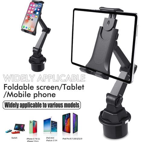 Bilkopholder, universal kopholder til mobiltelefoner og tablets, lang led bilmontering, sort.