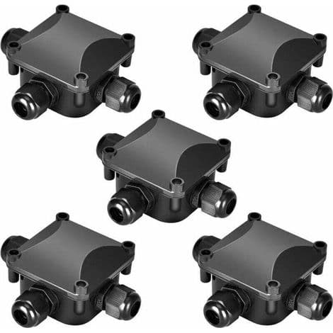 Förpackning med 5 svarta IP68 230V vattentäta kopplingsdosor