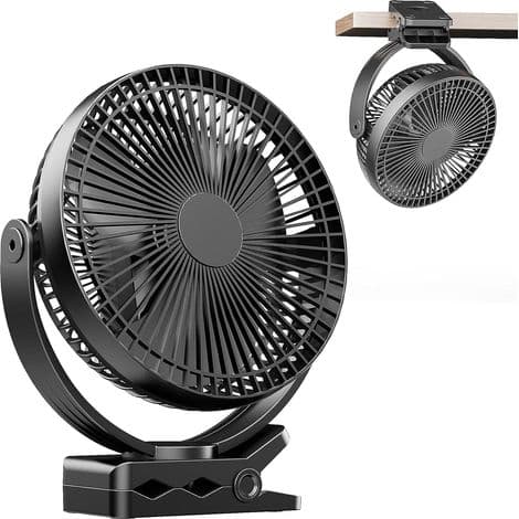 USB-bordventilator, genopladelig bærbar ventilator, 20 cm clip-on ventilator, kraftfuld, 4 hastigheder, 360° rotation, dobbelt USB-interface